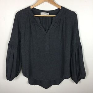 LOFT Flannel Banded Bell Sleeve Flowy Blouse